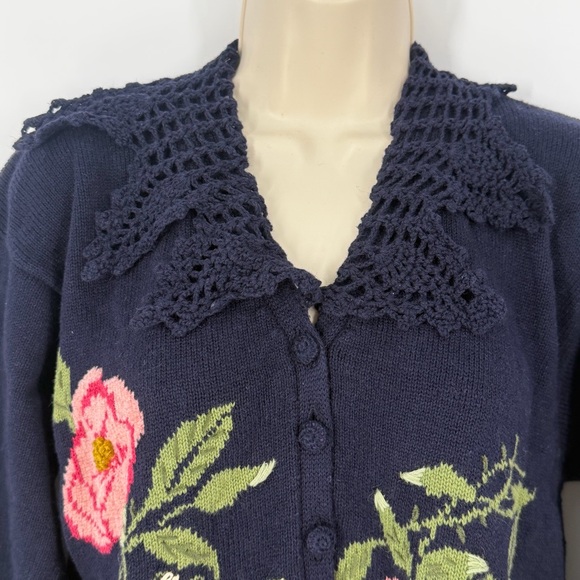 Vintage 90s Susan Bristol Floral Embroidered Cardigan L Cottagecore Grannycore - Picture 4 of 15